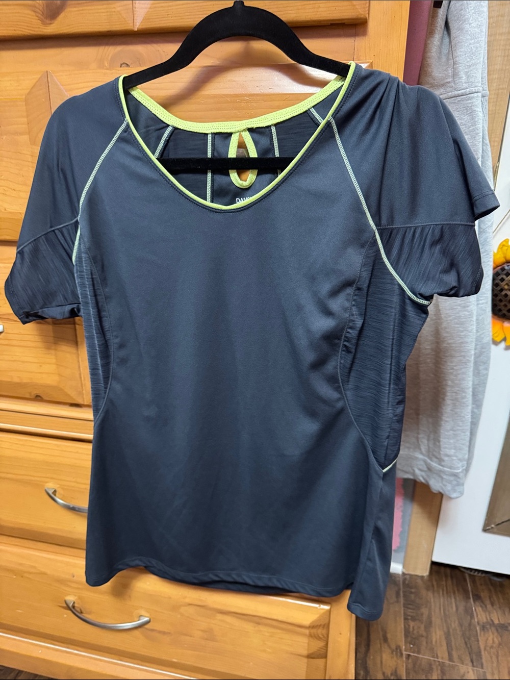 Danskin Short-Sleeve Athletic Tee in Charcoal with Lime Trim